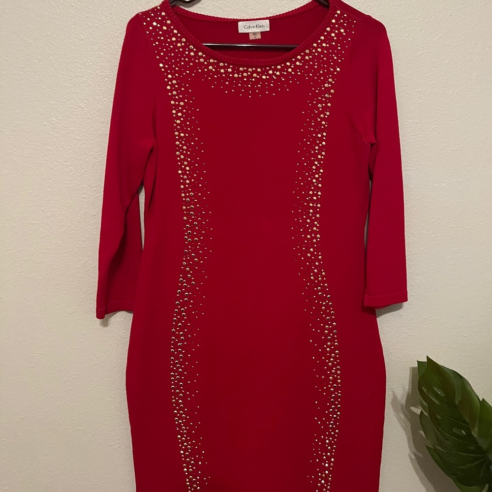 Calvin Klein Red Sparkle Sweater Dress